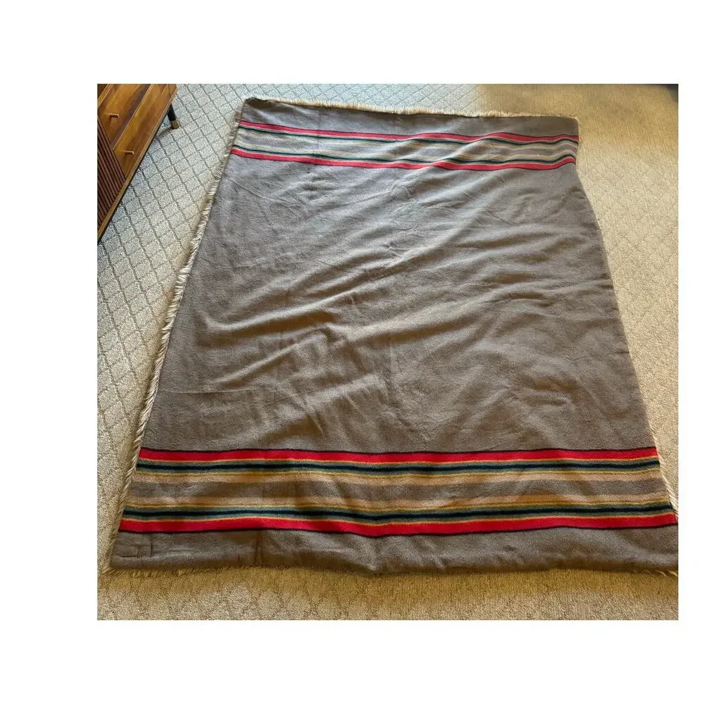 Pendleton Pottery Barn Yakima faux fur Camp Blanket Mineral Umber wool